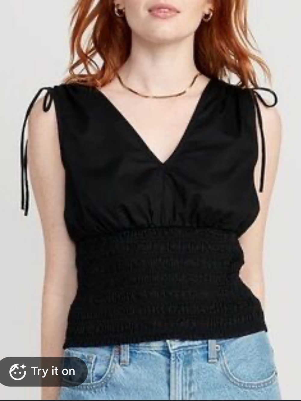 Old navy black smocked tank with string at sleeves size 2x
